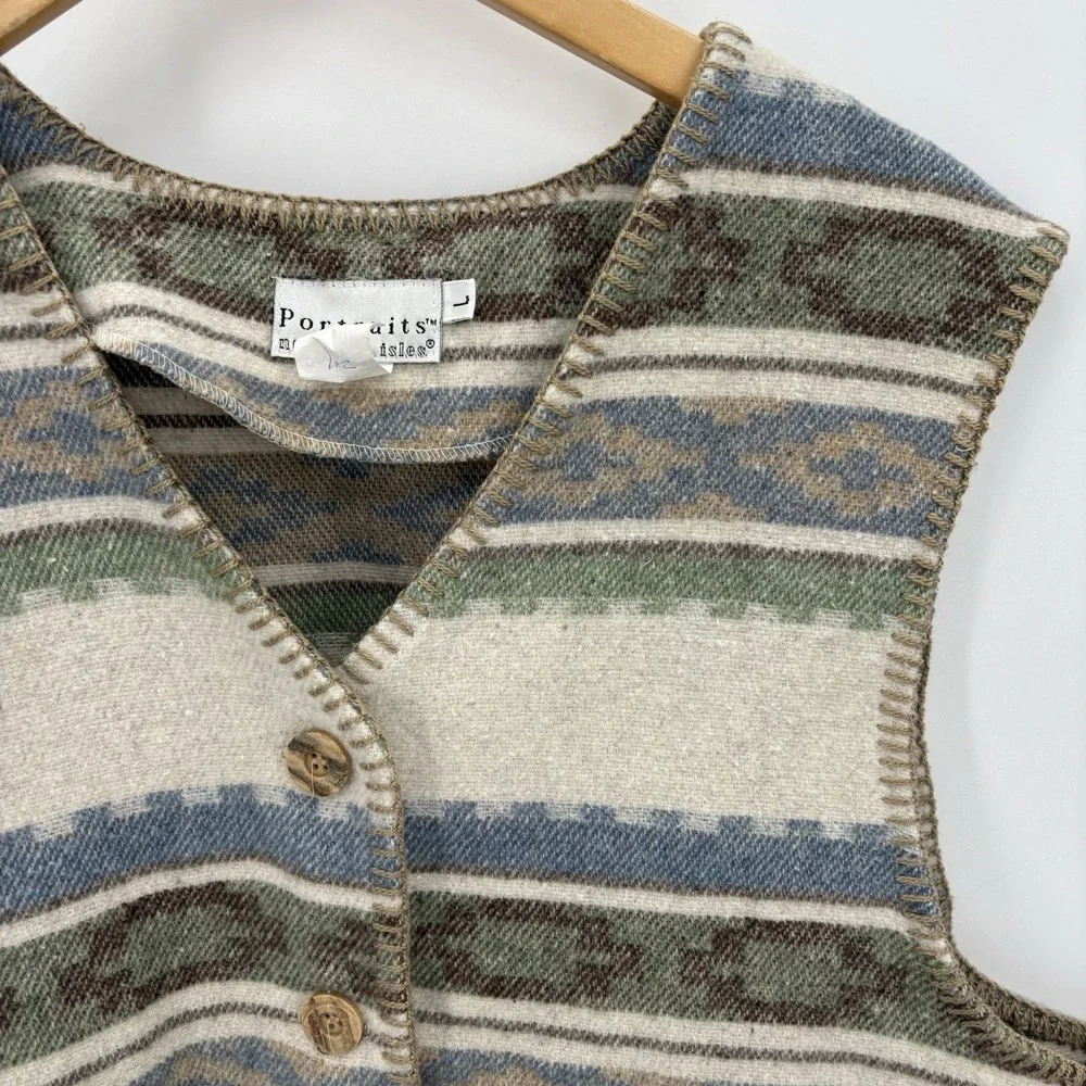 Vintage Wool Blend Vest‎ Sweater Western Cowboy Style Cool Neutral Color Size L
